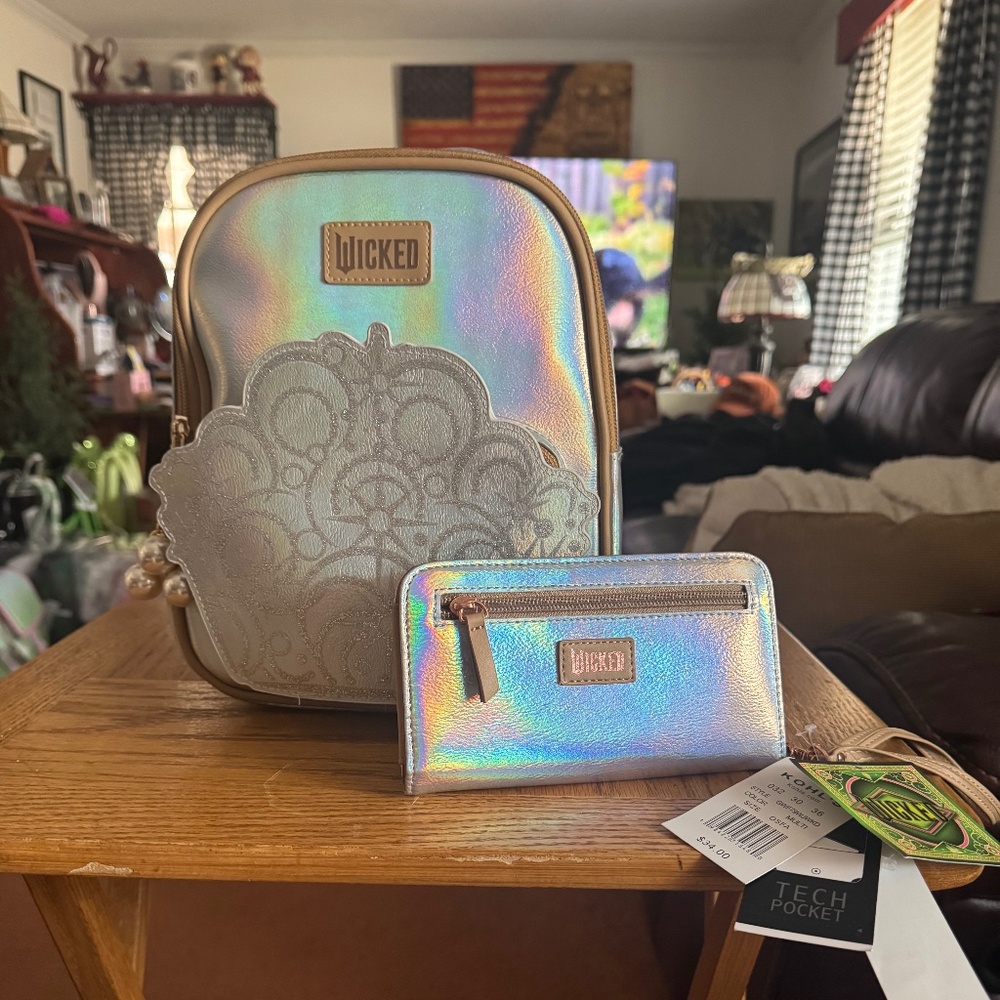 Wicked Glinda Iridescent Mini Backpack & Wallet with Shell Design